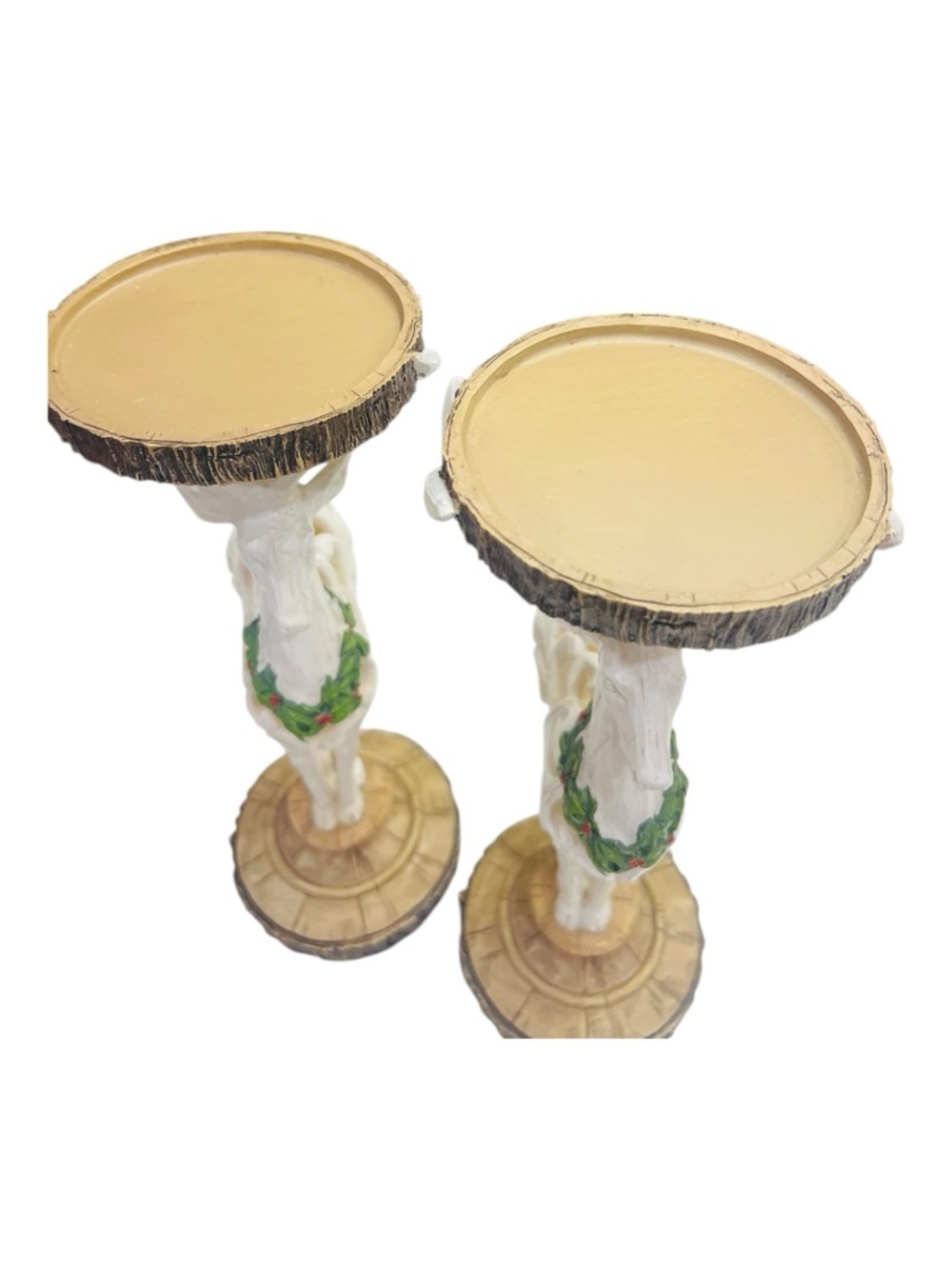 Vintage Christmas Deer Candle Holders Set of 2 | 12” Resin Reindeer Pillar - Picture 5 of 6